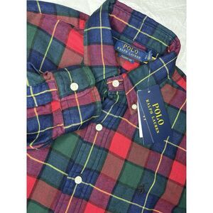 POLO RALPH LAUREN CLASSIC FIT Double Knit Button Down Plaid Shirt Small NWT $138